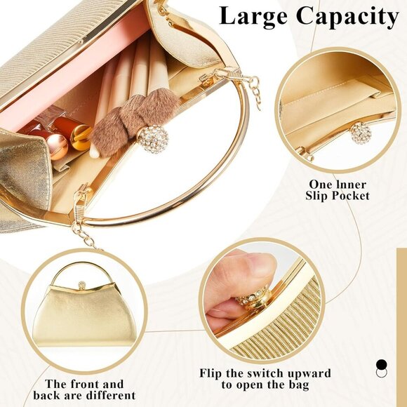 Trendy Gold Evening Accessory Set: Clutch, Bracelets, and Earrings Included - Picture 3 of 7